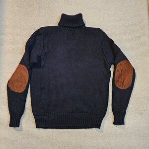 Polo Ralph Lauren Chunky Knit Turtleneck Sweater Navy Blue Large L Elbow Patch